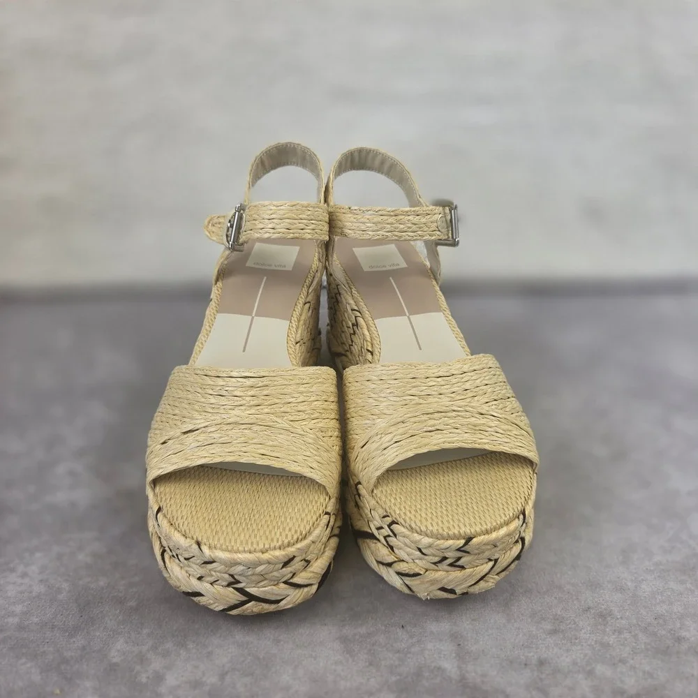 Dolce Vita Tiago Light Natural Raffia Platform Wedge Sandals Womens 9 M NEW